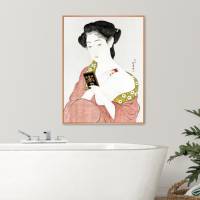 Japanische Kunst - Holzschnitt 1920 -  Frau macht Make up - Kosmetik - Kunstdruck Poster Vintage Bild 2