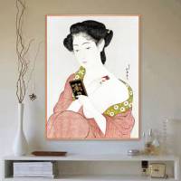 Japanische Kunst - Holzschnitt 1920 -  Frau macht Make up - Kosmetik - Kunstdruck Poster Vintage Bild 3