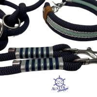 Leine Halsband Set verstellbar, alle Größen möglich, blau, seegrün, silber, Wunschlänge Bild 3