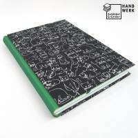 Notizbuch, Linde Grün, Katze schwarz weiß, A5, 300 Seiten, handgefertigt, Hardcover, Recyclingpapier Bild 1