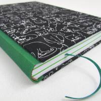 Notizbuch, Linde Grün, Katze schwarz weiß, A5, 300 Seiten, handgefertigt, Hardcover, Recyclingpapier Bild 3