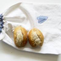 Leinen-Beutel, Brotbeutel blau, Brötchenbeutel Herz, vintage Leinen, Leinensack blaue Streifen, Bäckertasche, weilß-blau Bild 3