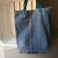 Einkaufstasche Jeans , Upcycling aus einer Jeans Hose,  Einkaufsbeutel, Tragetasche, Stoffbeutel, Nachhaltig Bild 4