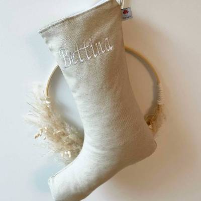 Nikolausstrumpf aus Leinen / Nikolausstiefel / Nikolaussocke zum Befüllen, gefüttert, mit Namen personalisiert