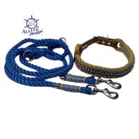 Leine Halsband Set verstellbar f. kleine Hunde, natur, blau, weiß, beige, Wunschlänge Bild 1