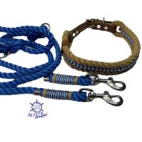 Leine Halsband Set verstellbar f. kleine Hunde, natur, blau, weiß, beige, Wunschlänge Bild 2