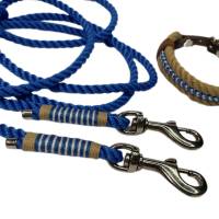 Leine Halsband Set verstellbar f. kleine Hunde, natur, blau, weiß, beige, Wunschlänge Bild 4