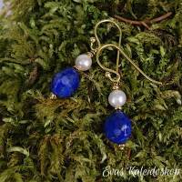 Lapis Lazuli Ohrhänger mit Perle, vergoldete Silber Ohrhaken Bild 2
