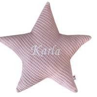 Sternenkissen aus Waffelpique mit Namen personalisiert in rosa, Rückseite Baumwoll Frottee Bild 2