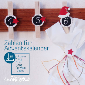 Plotterdatei Zahlen für Adventskalender, mit Stern, Nikolaus-Hut, Plotterdatei Adventskalenderzahlen für Papier plotten