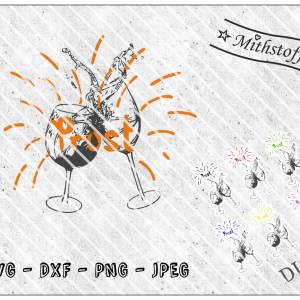 Plotterdatei - Weingläser - SVG - DXF - PNG - Datei - Celebration - Feuerwerk - Prost - Wein - Glas - Anstoßen Bild 1