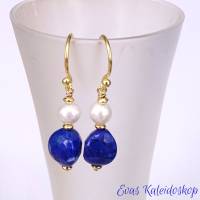 Lapis Lazuli Ohrhänger mit Perle und vergoldete Silber Ohrhaken Bild 1