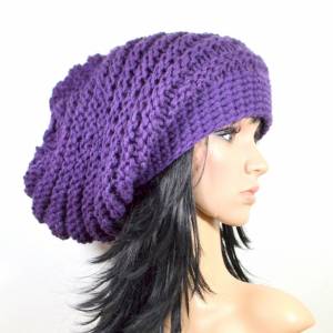 Chunky Hat,Long Beanie,purple,For Women,For Men,Slouchy,Strickmütze! Bild 2