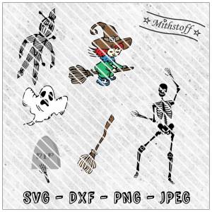 Plotterdatei - Halloween - Geist - Gespenst - Voodoo - Hexe - Besen - Kessel - Skelett - RIP - SVG - DXF - Datei Bild 1