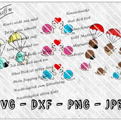 Plotterdatei - Schnecke - Rennschnecke - SVG - DXF - PNG - Datei - Liebe - verliebt - Fallschirm