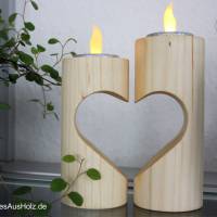 Teelichthalter Herz aus Fichtenholz, gedrechselt / Holzdeko / Kerzenhalter / Dekoration Bild 2