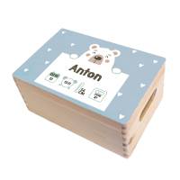 Erinnerungskiste Baby, Holz-Erinnerungsbox, personalisiertes Geschenk zur Geburt, Eisbär mit Geburtsdaten und Name Bild 8