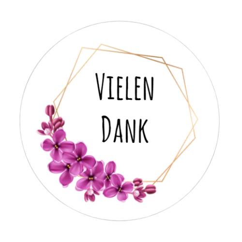 24 Stück Etiketten Sticker Aufkleber  "Blüten vielen Dank" rund  4cm