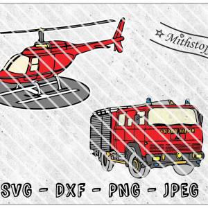 Plotterdatei - Feuerwehr - Hubschrauber - Löschfahrzeug - SVG - DXF - Datei Bild 1