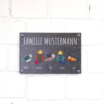 Türschild Schiefer, Familienschild für die Haustüre, Naturschieferplatte bedruckt, personalisiertes Schild für Familie