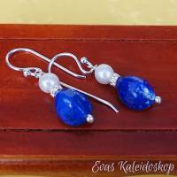 Lapis Lazuli Ohrhänger mit Perle und Sterlingsilber Ohrhaken Bild 1