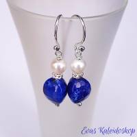 Lapis Lazuli Ohrhänger mit Perle und Sterlingsilber Ohrhaken Bild 2