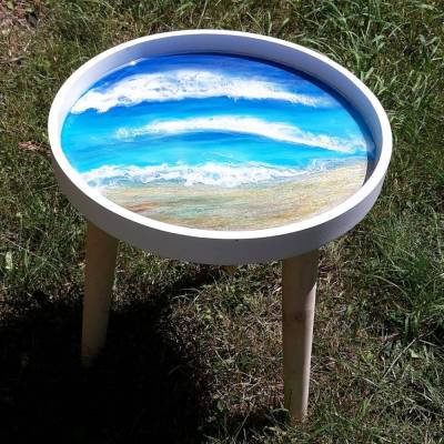 Dekorativer Beistelltisch "Küstenlandschaft 2" mit Gießharz, resinart