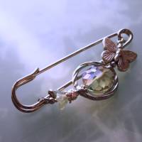 Kiltnadel Schmetterling silber mit Kristall in Meergrün, Lavendel oder Orange funkelnde Tuchnadel Farbwahl Bild 1