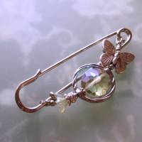 Kiltnadel Schmetterling silber mit Kristall in Meergrün, Lavendel oder Orange funkelnde Tuchnadel Farbwahl Bild 6