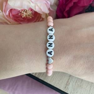 Personalisiertes Namensarmband in Rosé Silber, Schmuckarmband, Perlenarmband, Armband mit Perlen, Kinderarmband, Namensa Bild 1