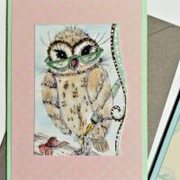 Mini Klappkarten Eulen vintage Stil Mini Umschläge Karten handmade Geschenkanhänger Bild 2