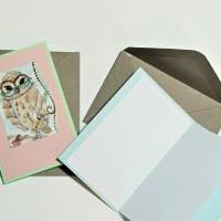 Mini Klappkarten Eulen vintage Stil Mini Umschläge Karten handmade Geschenkanhänger Bild 4