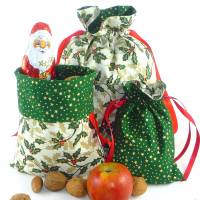 weihnachtliche Geschenkbeutel im 3er-Pack mit Mistelzweigen | Geschenkverpackung aus Stoff | Nikolaus Säckchen Bild 4