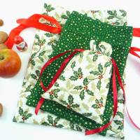 weihnachtliche Geschenkbeutel im 3er-Pack mit Mistelzweigen | Geschenkverpackung aus Stoff | Nikolaus Säckchen Bild 5