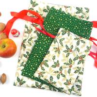 weihnachtliche Geschenkbeutel im 3er-Pack mit Mistelzweigen | Geschenkverpackung aus Stoff | Nikolaus Säckchen Bild 6