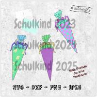 Plotterdatei - Schulkind 2023 - 2025 - Einschulung - SVG - DXF - PNG - Jpeg - Schultüte - i-Dötzchen - Postkarte Bild 1