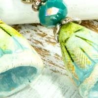 lässige boho ohrhänger, geschenk, ohrringe, beadwork, keramik, glasperlen, grün, türkis, blau, weihnachtsgeschenk Bild 2