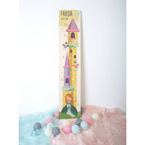 Holz - Messleiste für Kinder, personalisiert mit Name und Datum, Messlatte für Kinder, Motiv: Fee Schloß