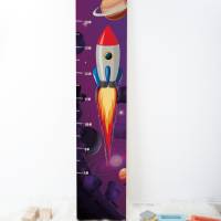 Holz - Messleiste für Kinder, personalisiert mit Name und Datum, Messlatte für Kinder, Motiv: Weltraum Rakete Bild 2