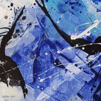 Acrylbilder im 3-er Set auf Künstlerpapier. Ungerahmt in leuchtenden Blautönen, kleine Kunst für die Sinne, Bild 7