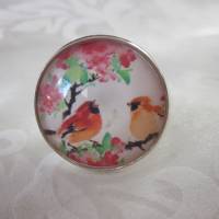 Cabochon Glasstein Ring Motiv Vogel "Orange" Geschenkidee für Geburtstag Weihnachten Vintage Stil Bild 1