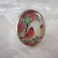 Cabochon Glasstein Ring Motiv Vogel "Orange" Geschenkidee für Geburtstag Weihnachten Vintage Stil Bild 2