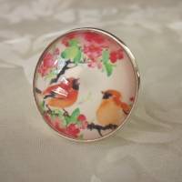 Cabochon Glasstein Ring Motiv Vogel "Orange" Geschenkidee für Geburtstag Weihnachten Vintage Stil Bild 6
