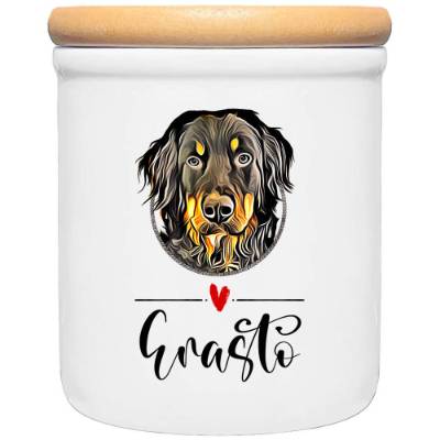 Keramik Leckerlidose HOVAWART mit Hunde-Silhouette - personalisiert mit Name