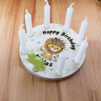 Geburtstagskranz aus Holz, mit 8 Löchern kompatibel zu Grimm Tischdekoration für Kindergeburtstag, Kerzenring, Löwe Bild 3