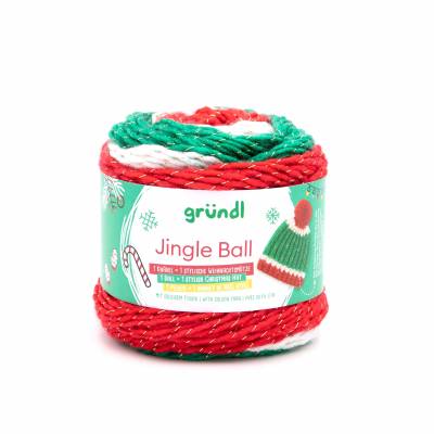 Gründl Jingle Ball Mützenwolle 100g rot weiß grün glitzer