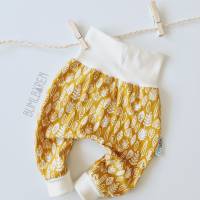 Baby-Pumphose 62 • 80 Jersey Abstrakte Blätter Senf Bündchen Creme Bild 1