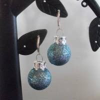 Weihnachtskugel-Ohrringe, Christbaumkugeln, Weihnachtskugeln, Ohrringe Blau Glitzer Bild 1