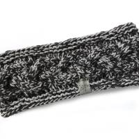 Stirnband mit Zopfmuster von Hand gestrickt aus Baumwolle zweifarbig mit hellgrau, auf Wunsch mit Fleece gefüttert Bild 4