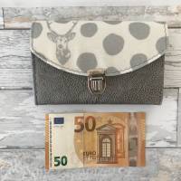 Geldbörse Geldbeutel Portemonnaie Geldtasche beschichtetes Leinen Hirsch mit Brille weiß mit silber Kunstleder Bild 3